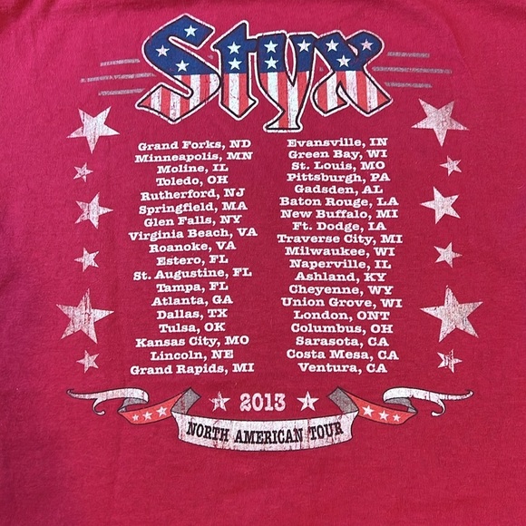 STYX 2013 N American Concert Tour CITIES Rock Pop Red t shirt XL “I Love Styx” - Picture 7 of 7